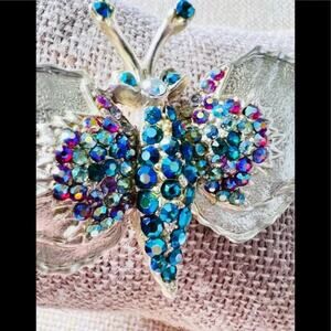 Dodds Vintage Rhinestones Brooch /Pin 2” Butterfly Multiple A/B Colors EUC